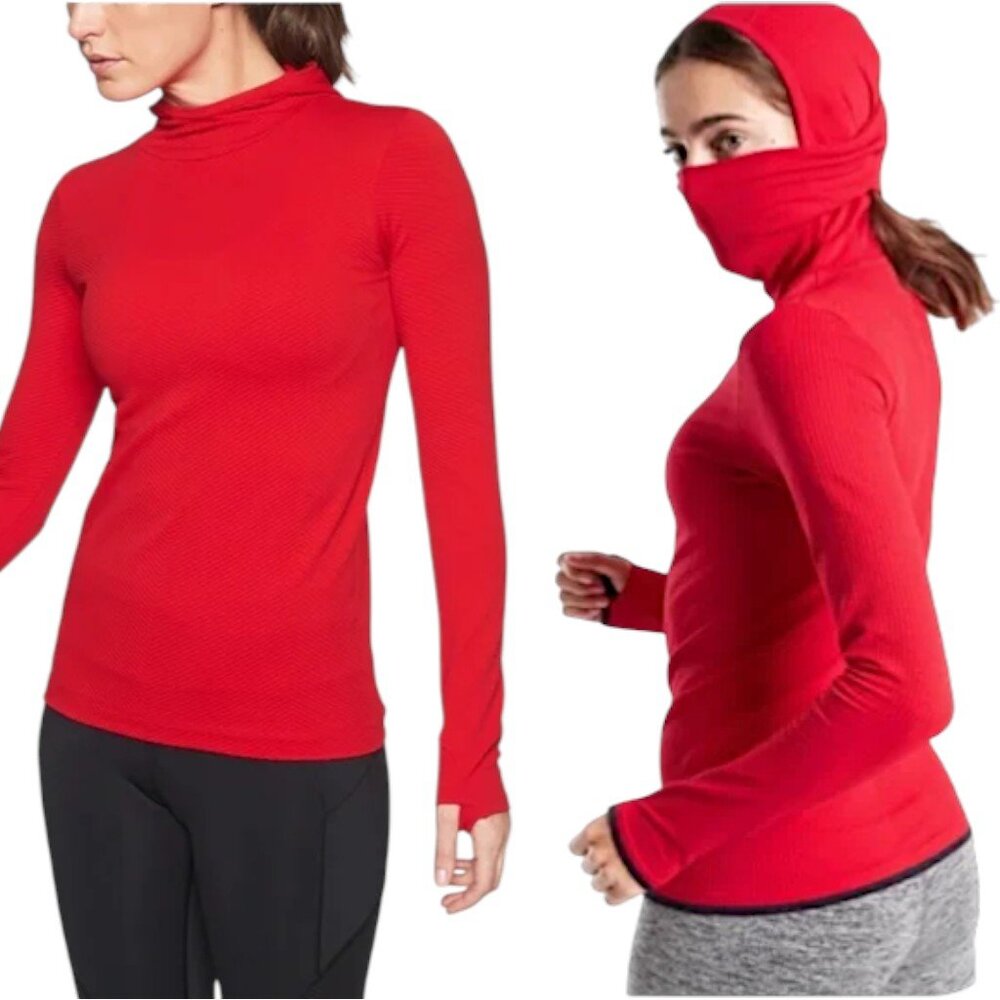 Athleta NWT Red Flurry Balaclava Seamless Hoodie Women's Size S